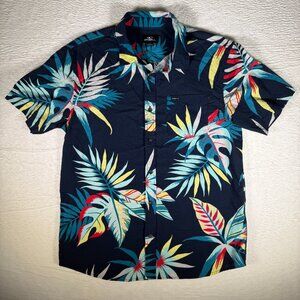 ONeill Shirt Mens Small S Hawaiian Tropical Floral Button Down Short Sleeve Navy